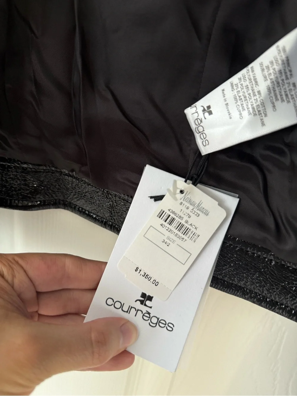 Courreges Black Cropped Reedition Vinyl Jacket with White Logo Detail Size 34